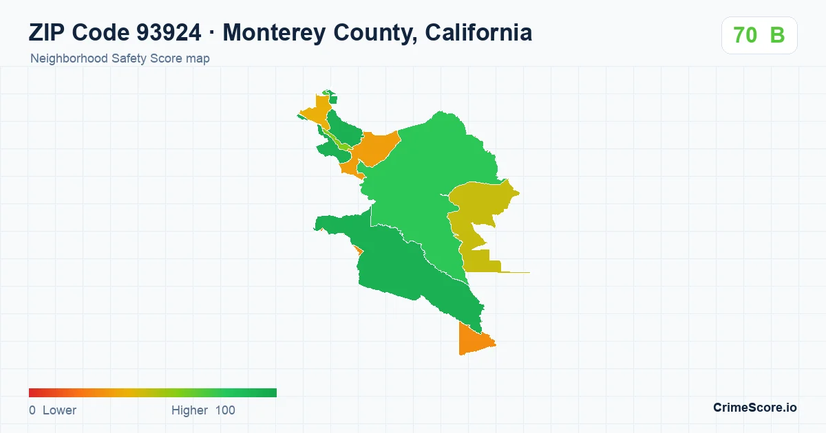 ZIP Code 93924 in Monterey County, California neighborhood Safety Score map