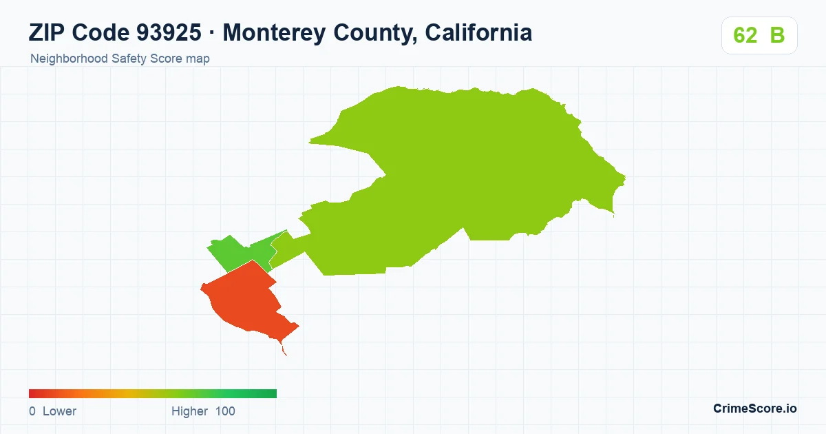 ZIP Code 93925 in Monterey County, California neighborhood Safety Score map