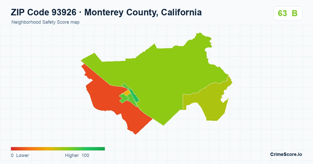 ZIP Code 93926 in Monterey County, California neighborhood Safety Score map