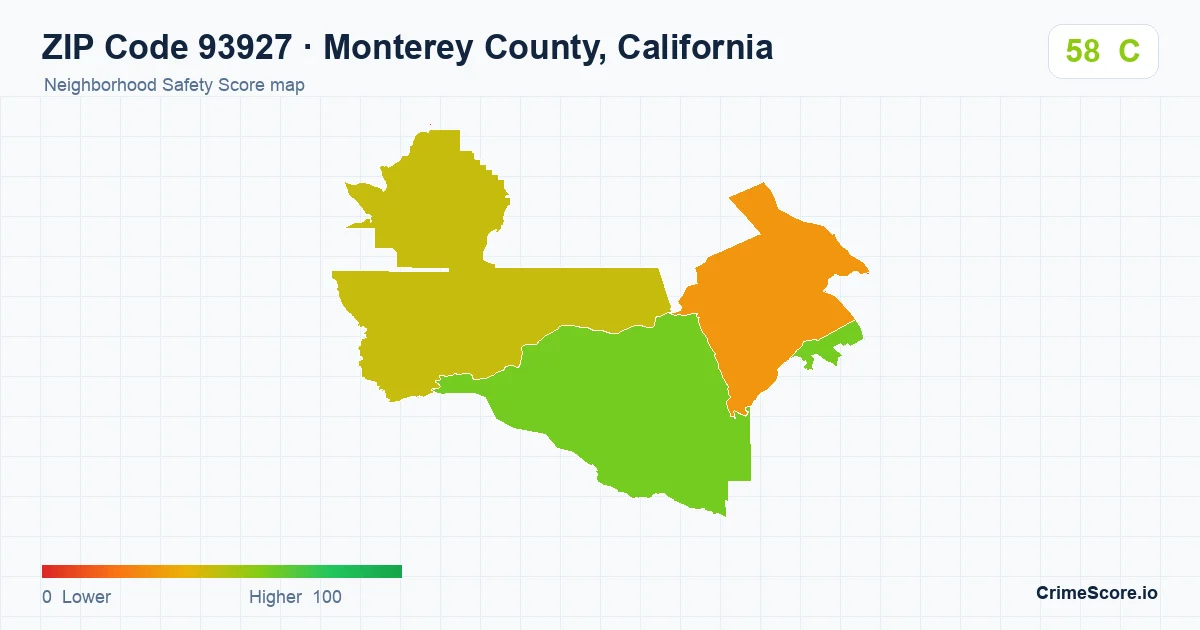 ZIP Code 93927 in Monterey County, California neighborhood Safety Score map