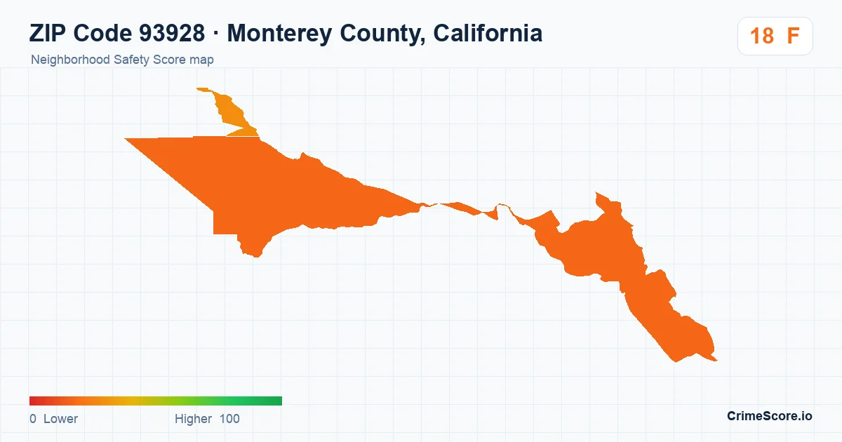 ZIP Code 93928 in Monterey County, California neighborhood Safety Score map