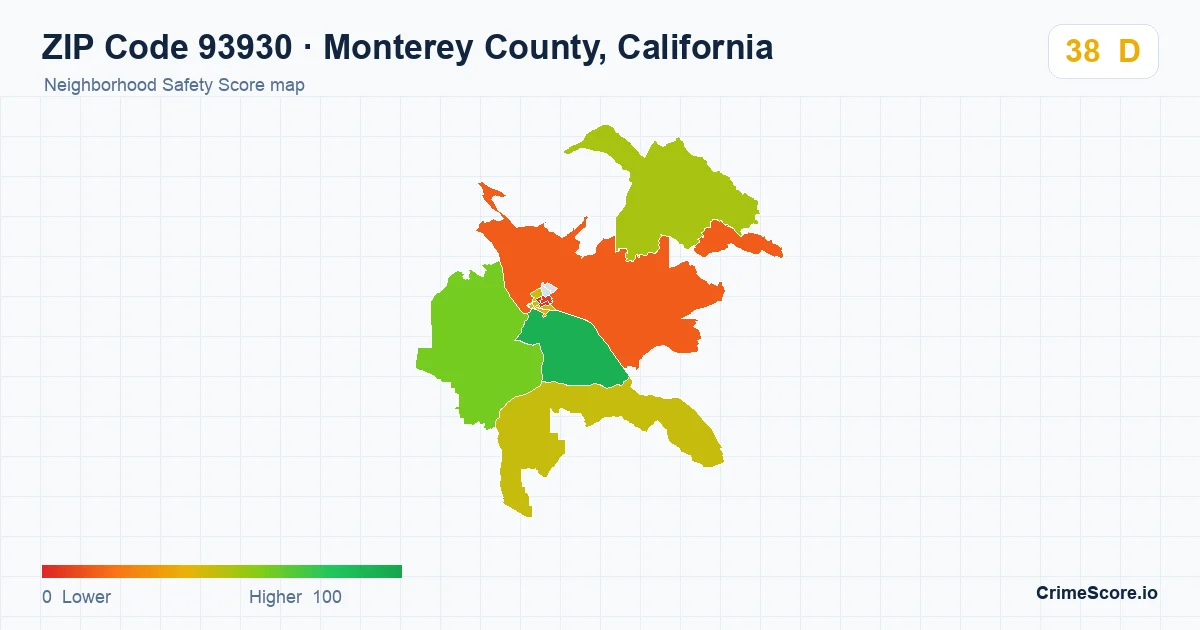 ZIP Code 93930 in Monterey County, California neighborhood Safety Score map