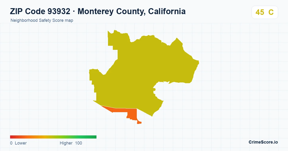 ZIP Code 93932 in Monterey County, California neighborhood Safety Score map