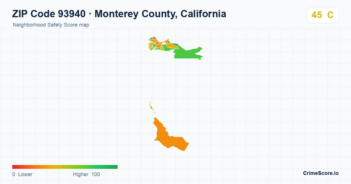 ZIP Code 93940 in Monterey County, California neighborhood Safety Score map