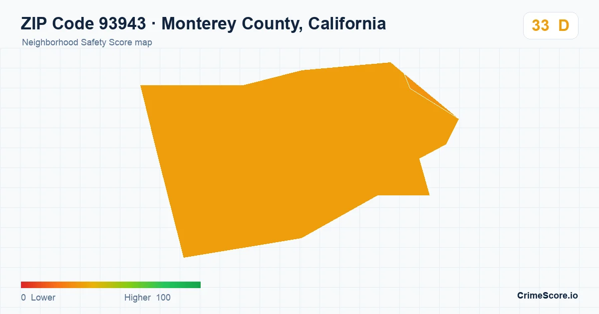 ZIP Code 93943 in Monterey County, California neighborhood Safety Score map