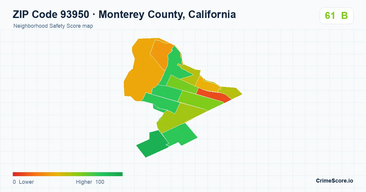 ZIP Code 93950 in Monterey County, California neighborhood Safety Score map