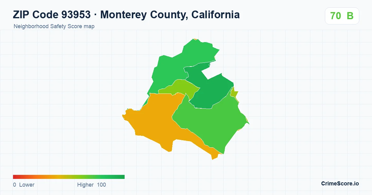 ZIP Code 93953 in Monterey County, California neighborhood Safety Score map