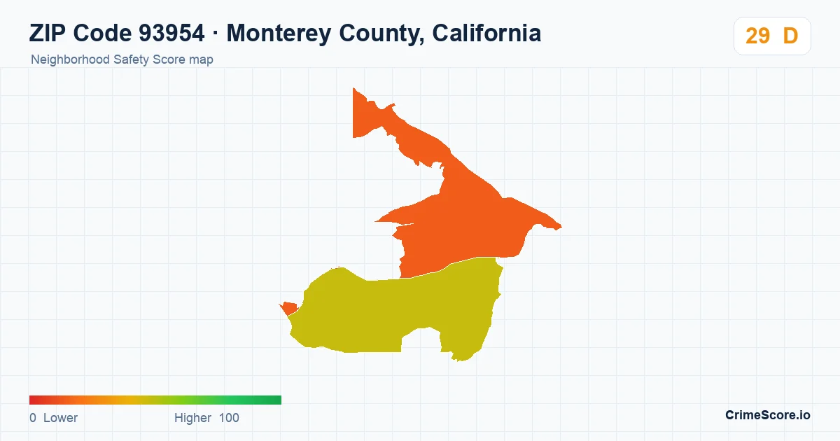 ZIP Code 93954 in Monterey County, California neighborhood Safety Score map