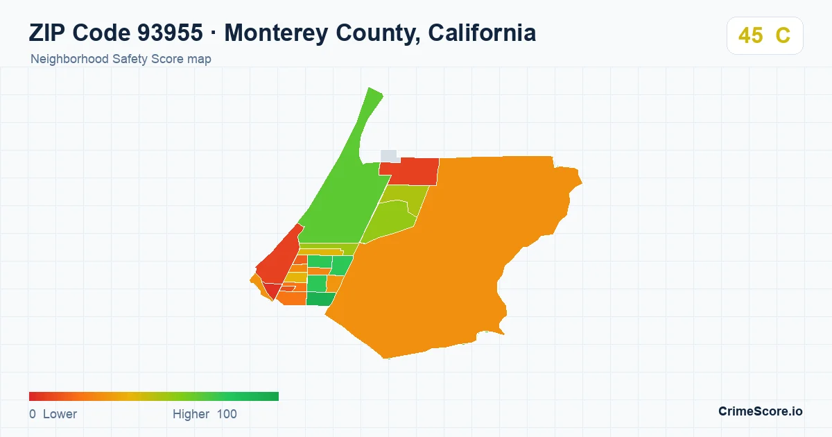 ZIP Code 93955 in Monterey County, California neighborhood Safety Score map