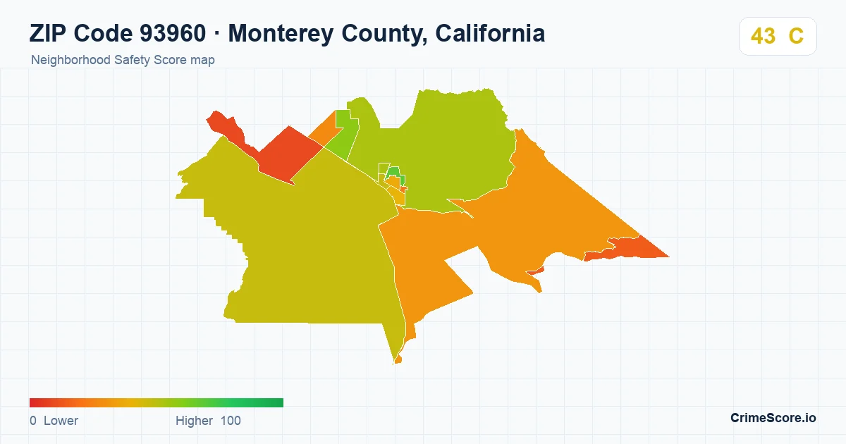 ZIP Code 93960 in Monterey County, California neighborhood Safety Score map