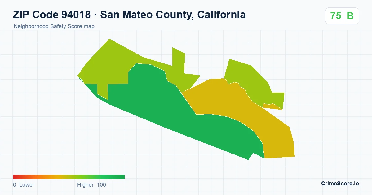 ZIP Code 94018 in San Mateo County, California neighborhood Safety Score map