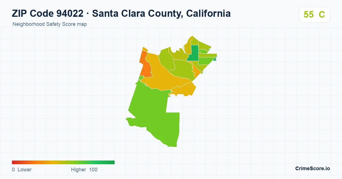 ZIP Code 94022 in Santa Clara County, California neighborhood Safety Score map
