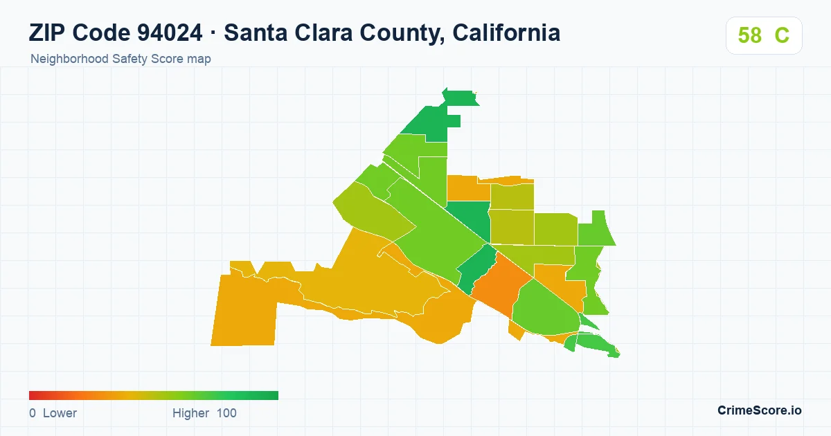 ZIP Code 94024 in Santa Clara County, California neighborhood Safety Score map
