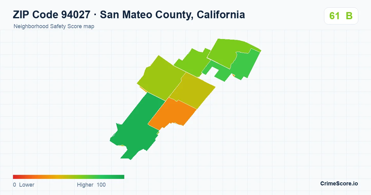 ZIP Code 94027 in San Mateo County, California neighborhood Safety Score map