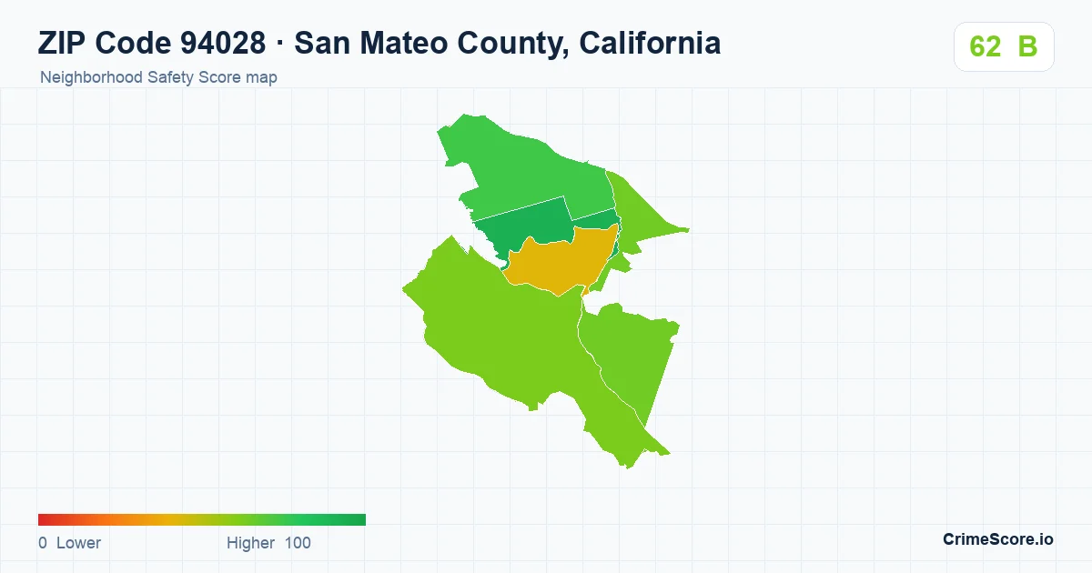 ZIP Code 94028 in San Mateo County, California neighborhood Safety Score map