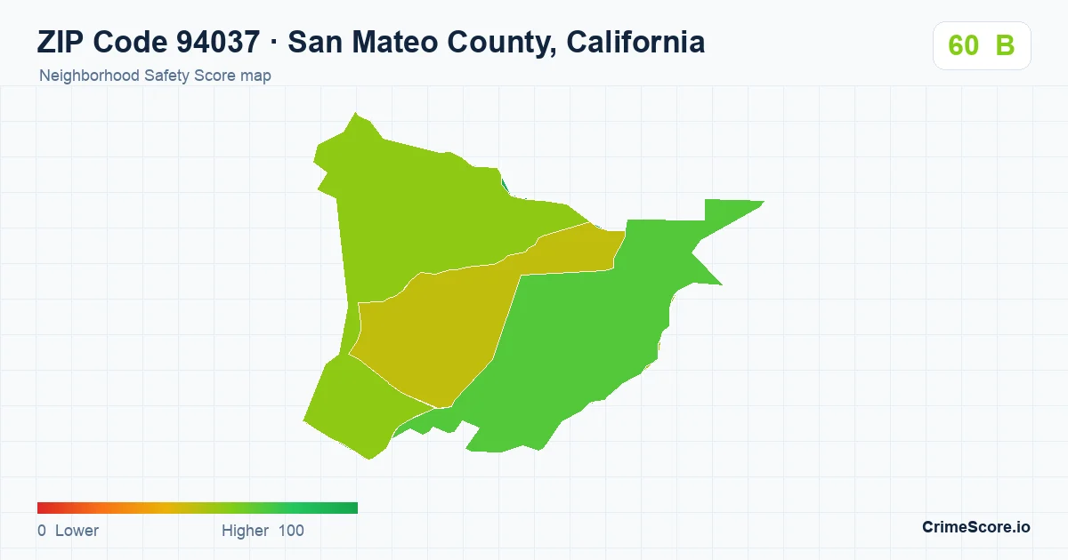 ZIP Code 94037 in San Mateo County, California neighborhood Safety Score map