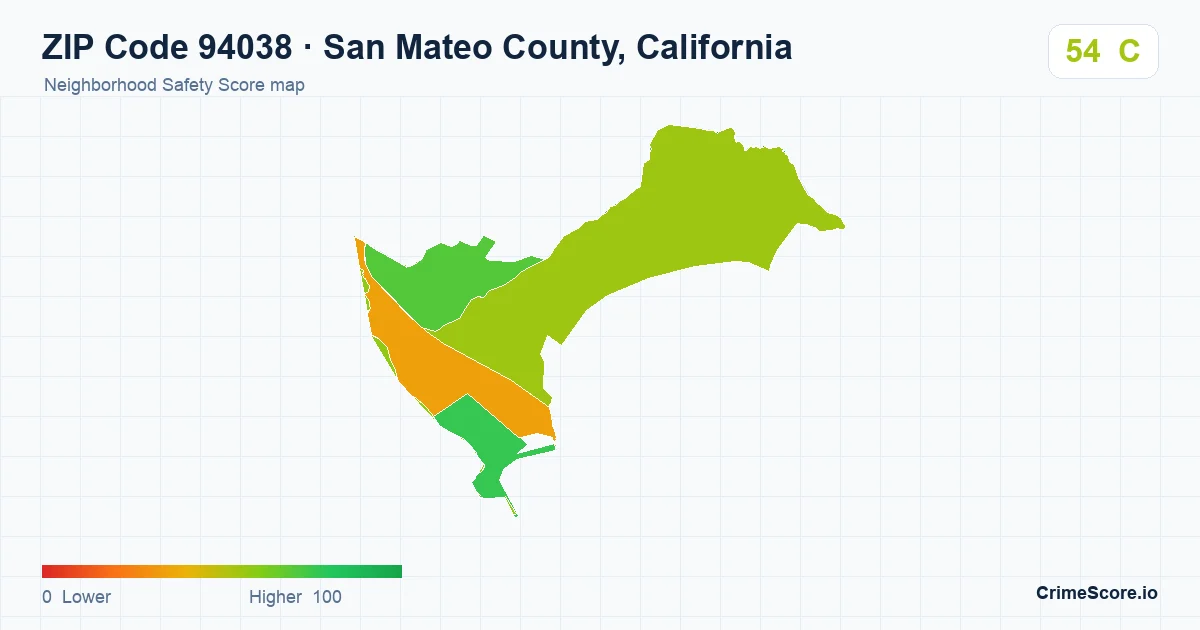 ZIP Code 94038 in San Mateo County, California neighborhood Safety Score map