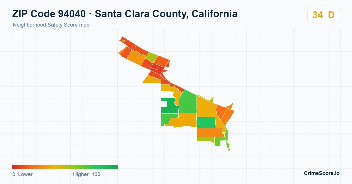 ZIP Code 94040 in Santa Clara County, California neighborhood Safety Score map