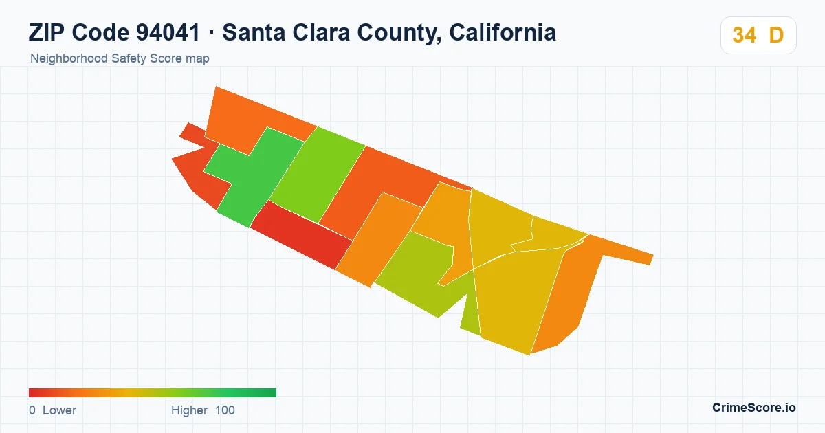 ZIP Code 94041 in Santa Clara County, California neighborhood Safety Score map