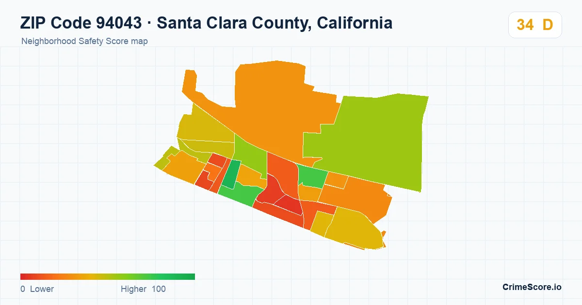 ZIP Code 94043 in Santa Clara County, California neighborhood Safety Score map