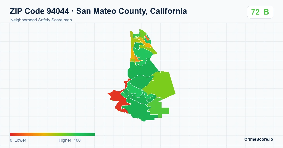 ZIP Code 94044 in San Mateo County, California neighborhood Safety Score map