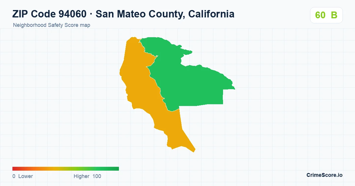 ZIP Code 94060 in San Mateo County, California neighborhood Safety Score map