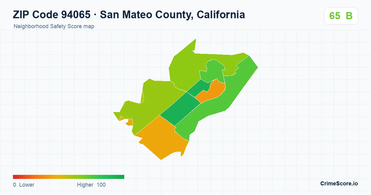 ZIP Code 94065 in San Mateo County, California neighborhood Safety Score map