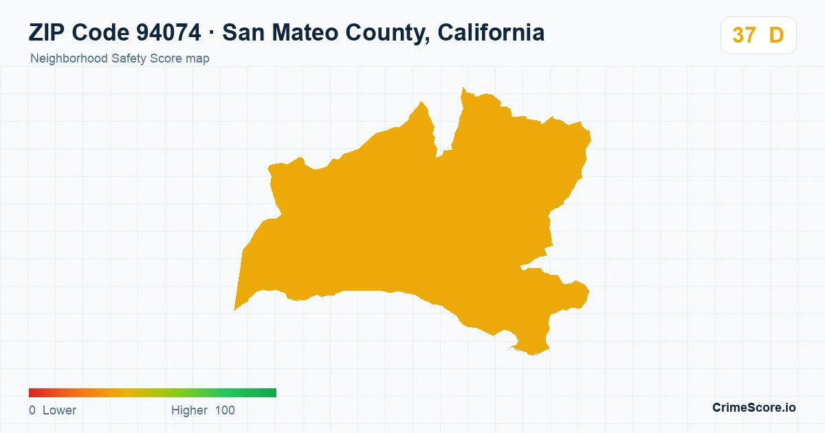 ZIP Code 94074 in San Mateo County, California neighborhood Safety Score map