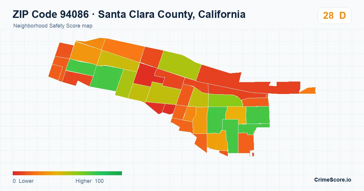 ZIP Code 94086 in Santa Clara County, California neighborhood Safety Score map