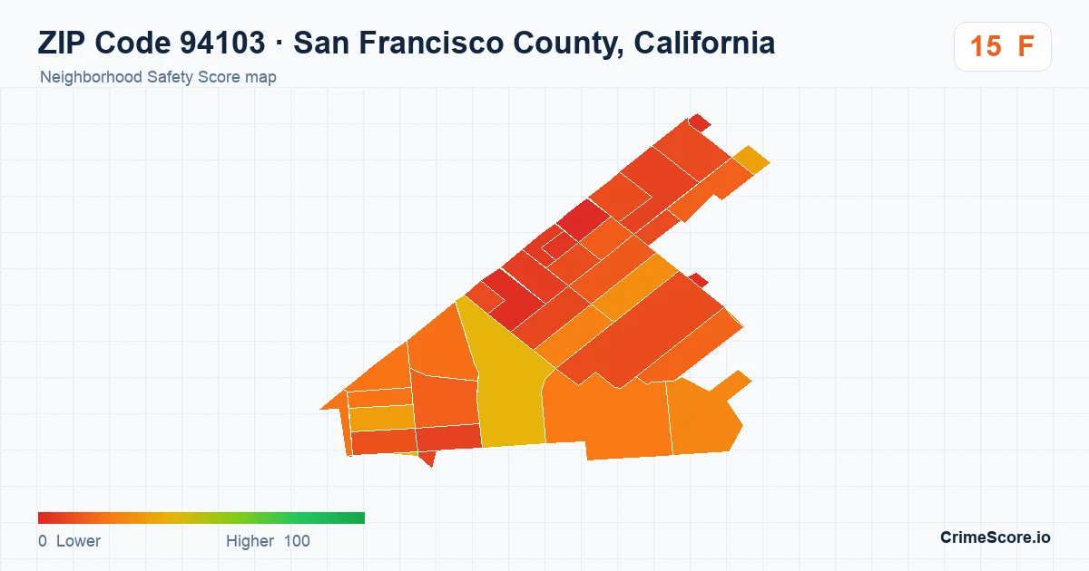 ZIP Code 94103 in San Francisco County, California neighborhood Safety Score map