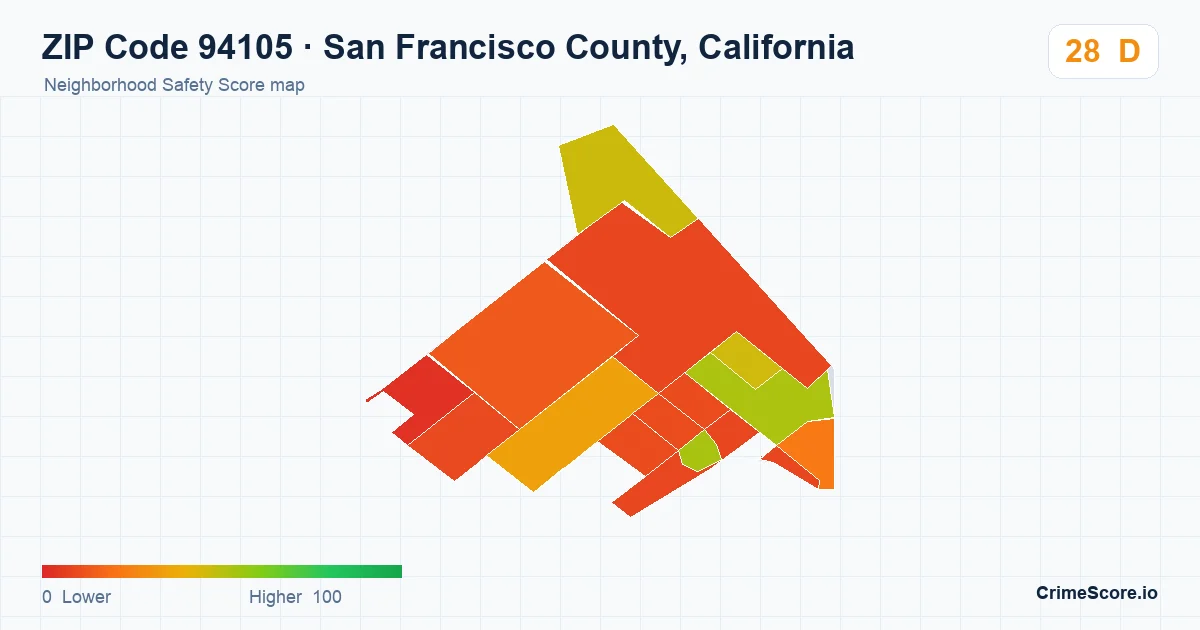 ZIP Code 94105 in San Francisco County, California neighborhood Safety Score map