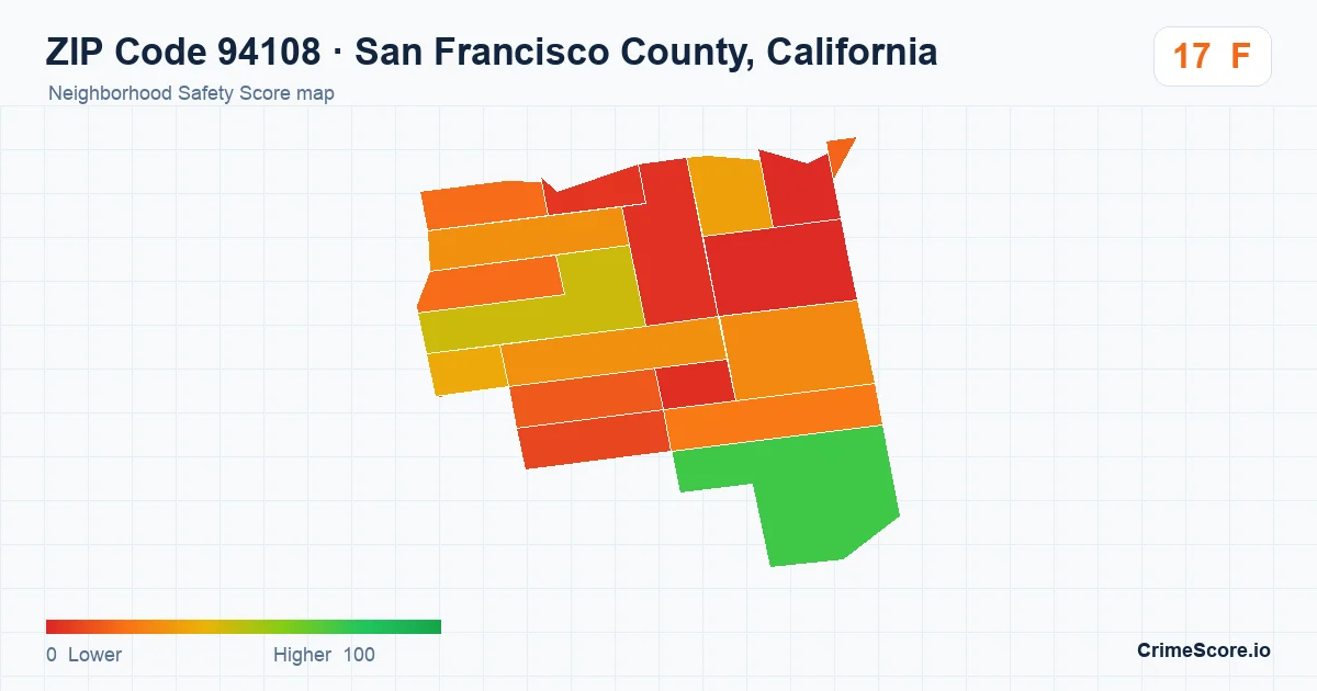 ZIP Code 94108 in San Francisco County, California neighborhood Safety Score map