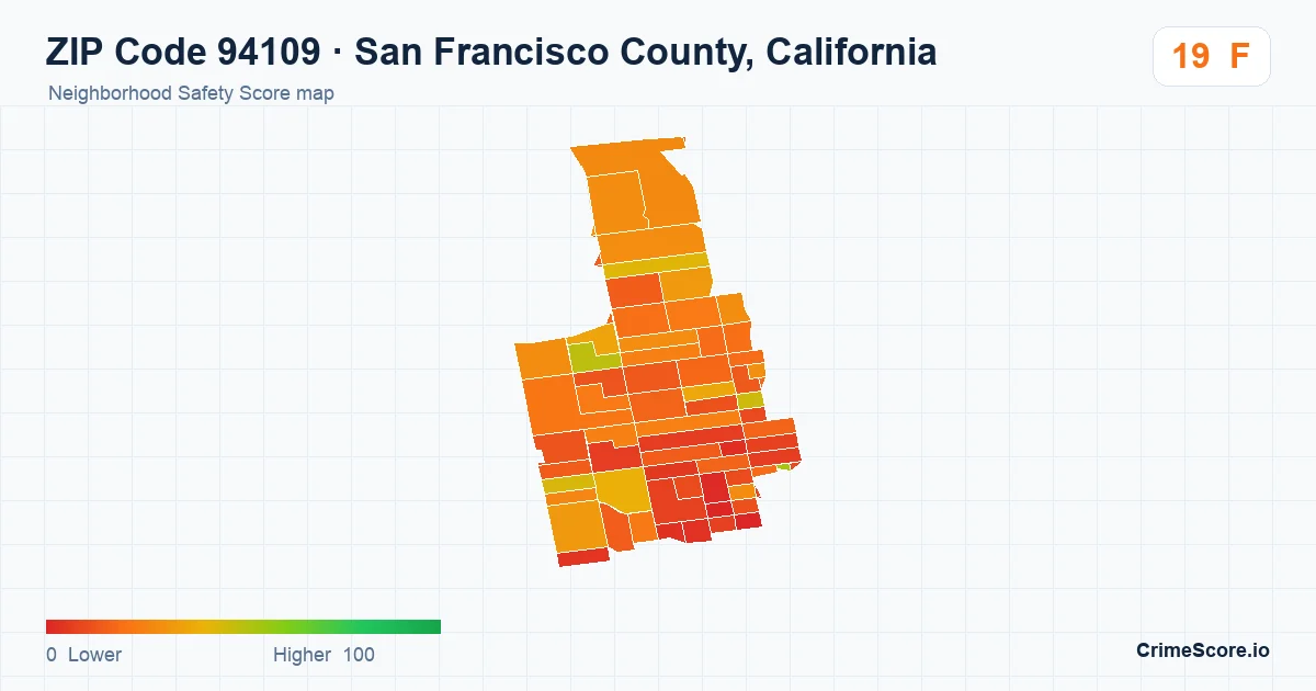 ZIP Code 94109 in San Francisco County, California neighborhood Safety Score map