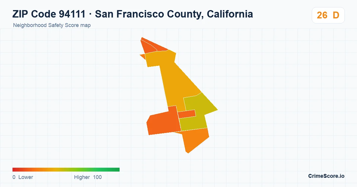 ZIP Code 94111 in San Francisco County, California neighborhood Safety Score map