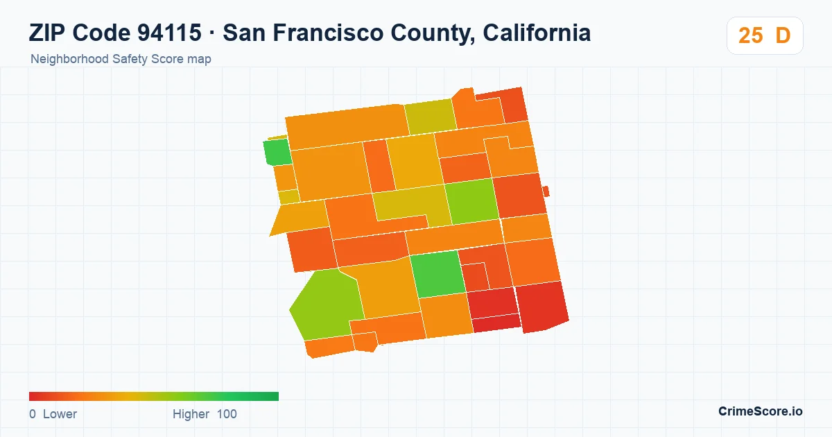 ZIP Code 94115 in San Francisco County, California neighborhood Safety Score map