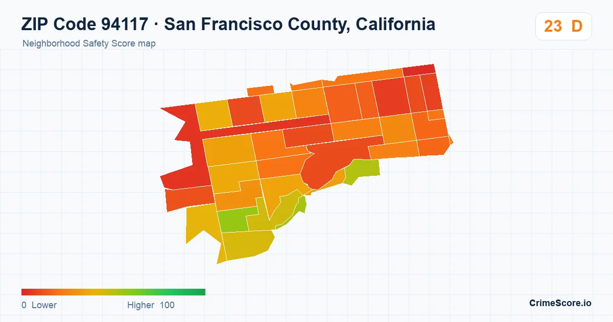 ZIP Code 94117 in San Francisco County, California neighborhood Safety Score map