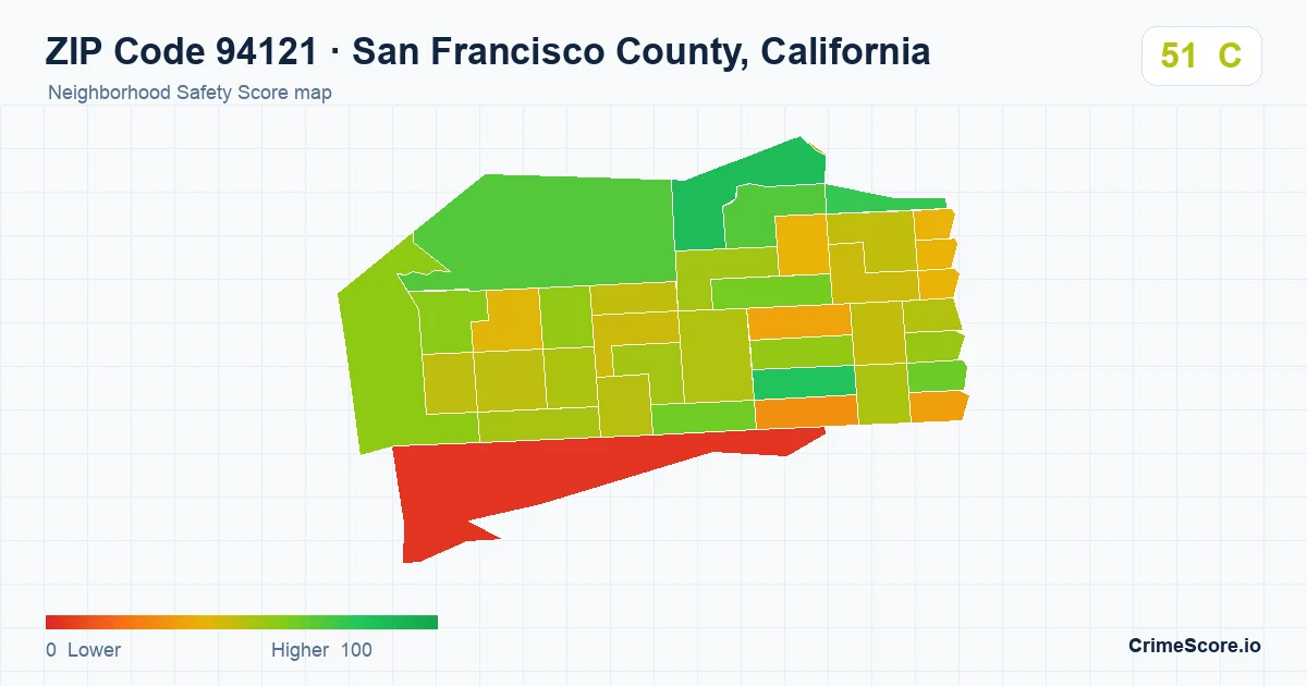 ZIP Code 94121 in San Francisco County, California neighborhood Safety Score map
