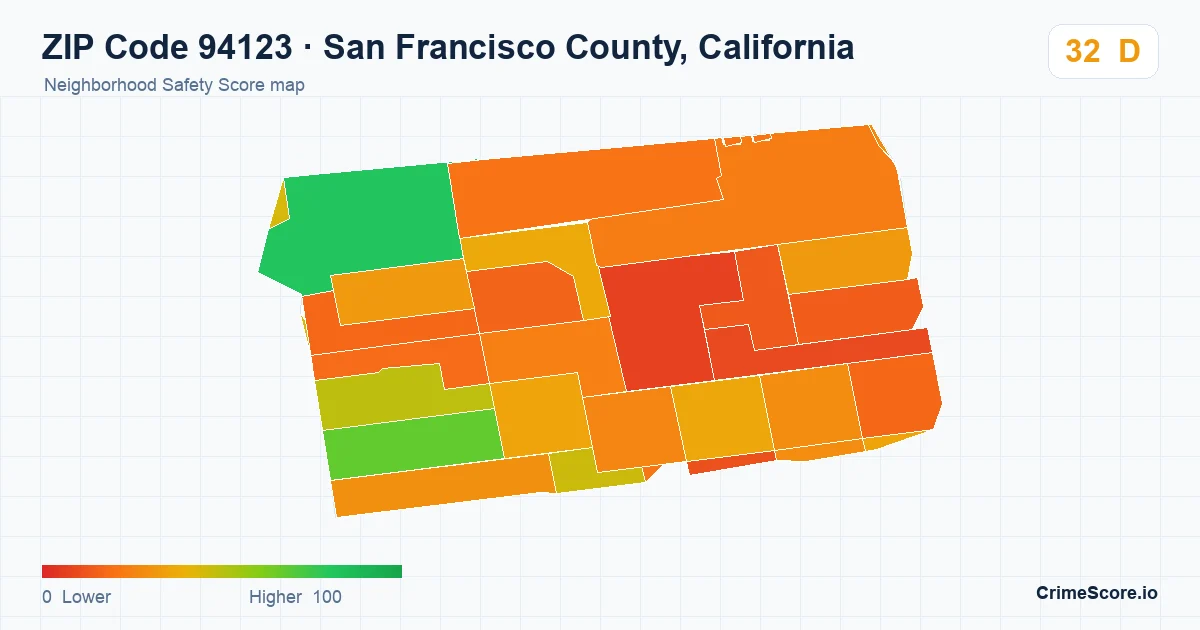 ZIP Code 94123 in San Francisco County, California neighborhood Safety Score map