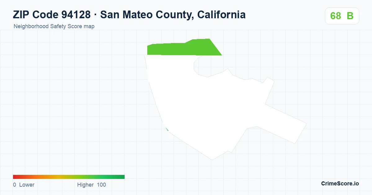 ZIP Code 94128 in San Mateo County, California neighborhood Safety Score map