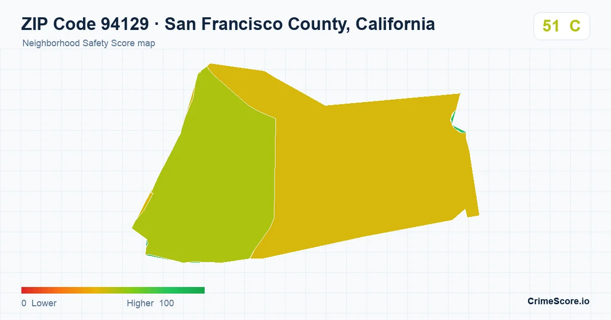 ZIP Code 94129 in San Francisco County, California neighborhood Safety Score map