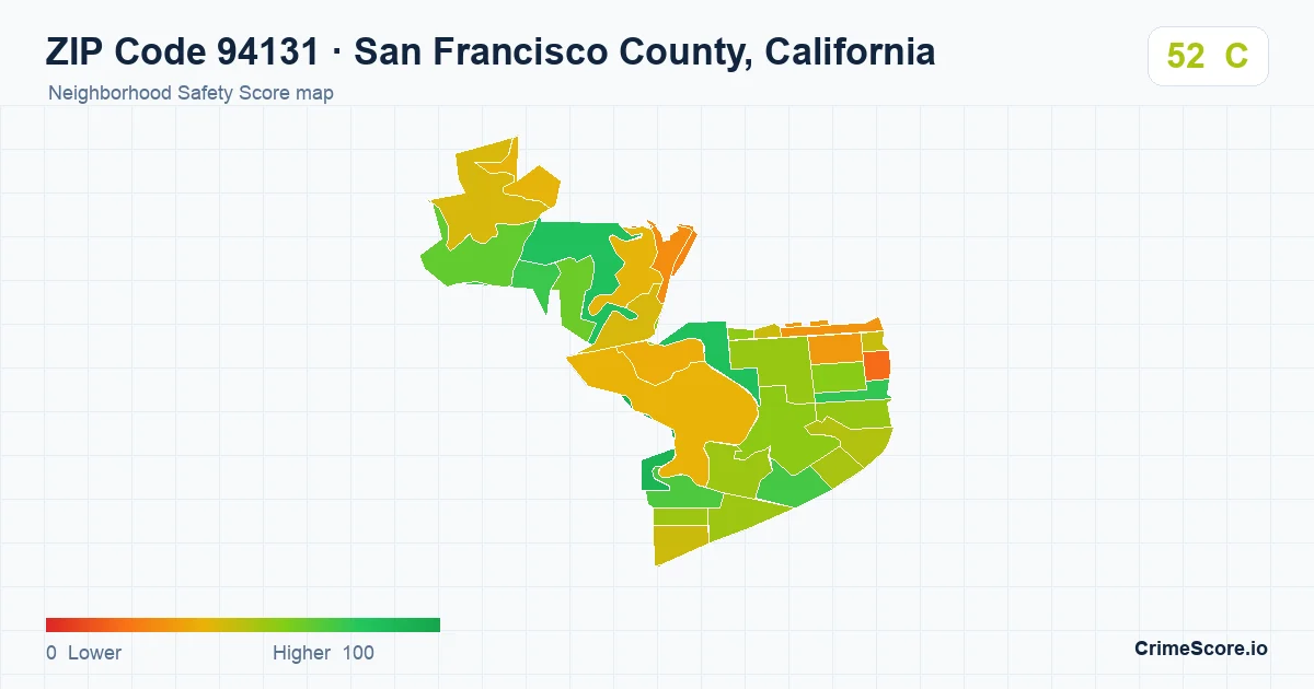 ZIP Code 94131 in San Francisco County, California neighborhood Safety Score map