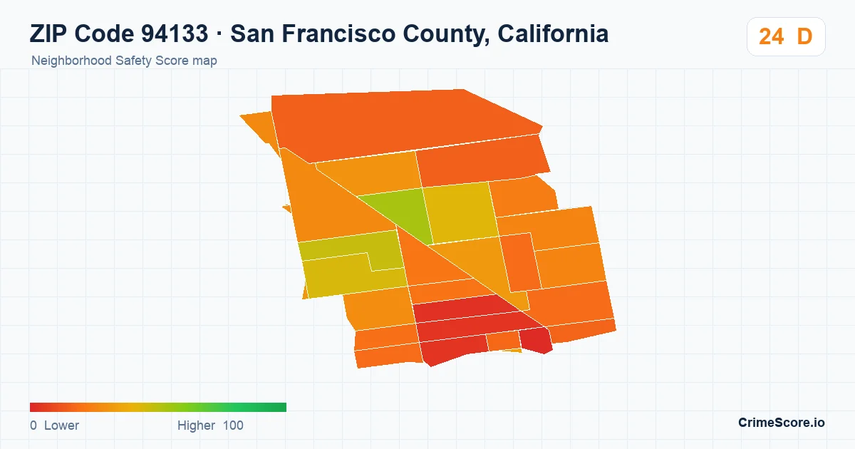 ZIP Code 94133 in San Francisco County, California neighborhood Safety Score map