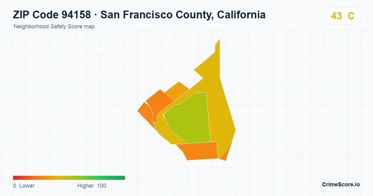 ZIP Code 94158 in San Francisco County, California neighborhood Safety Score map