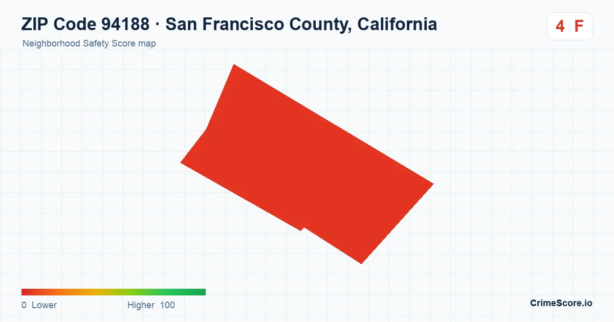 ZIP Code 94188 in San Francisco County, California neighborhood Safety Score map