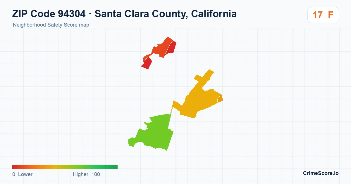 ZIP Code 94304 in Santa Clara County, California neighborhood Safety Score map