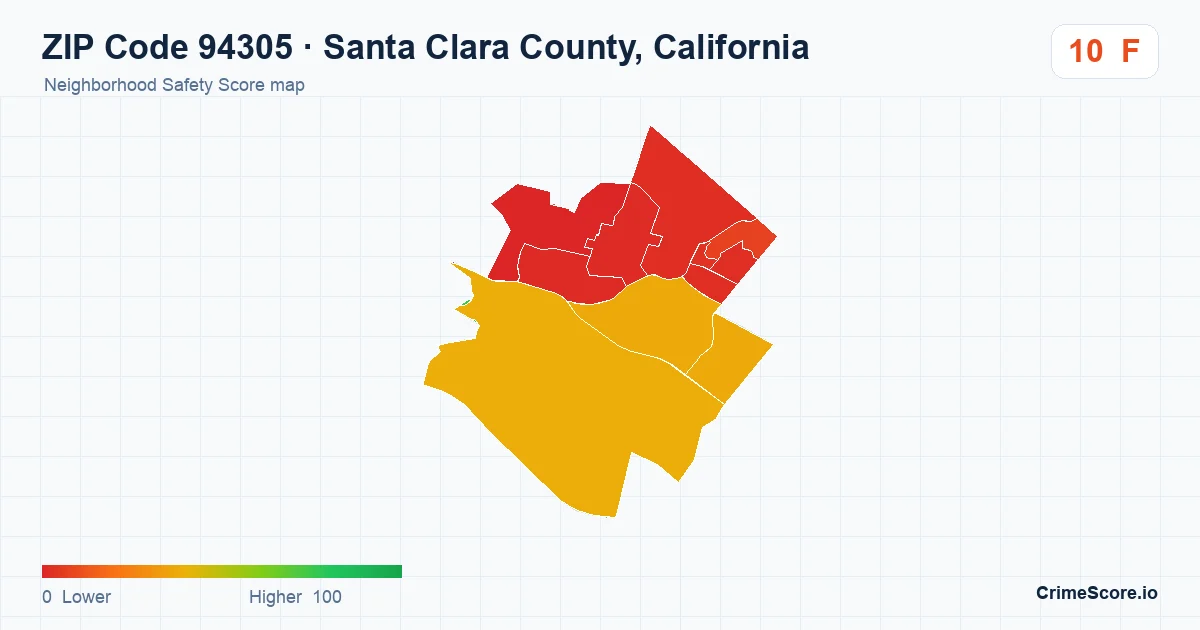 ZIP Code 94305 in Santa Clara County, California neighborhood Safety Score map