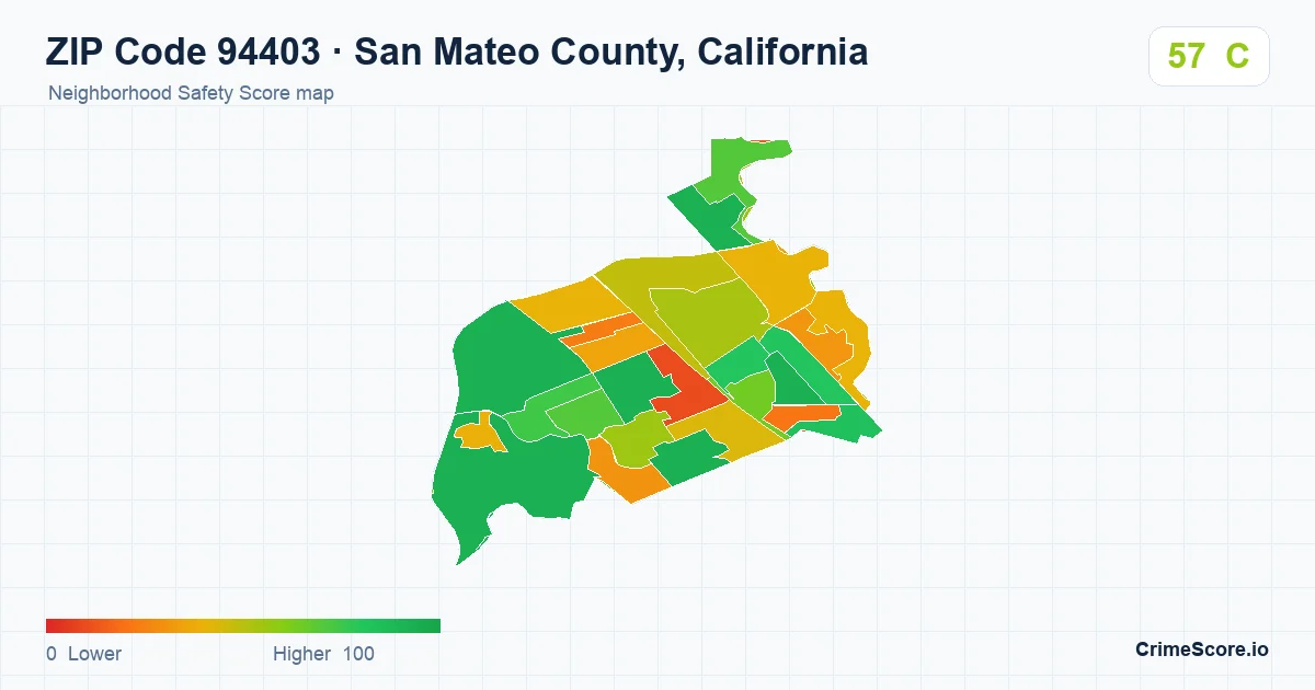 ZIP Code 94403 in San Mateo County, California neighborhood Safety Score map