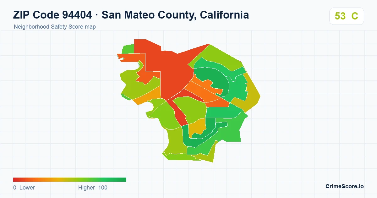 ZIP Code 94404 in San Mateo County, California neighborhood Safety Score map