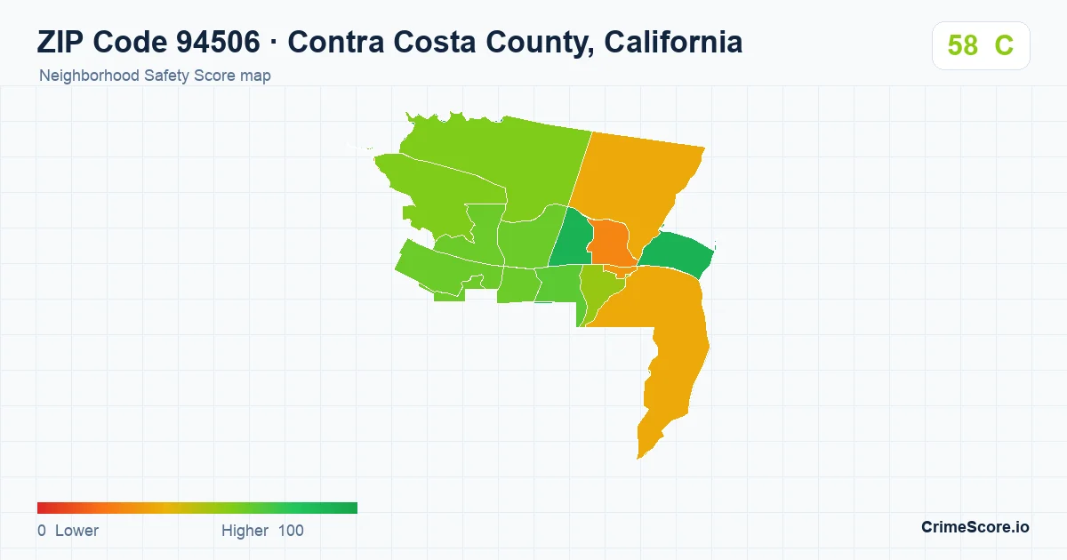 ZIP Code 94506 in Contra Costa County, California neighborhood Safety Score map