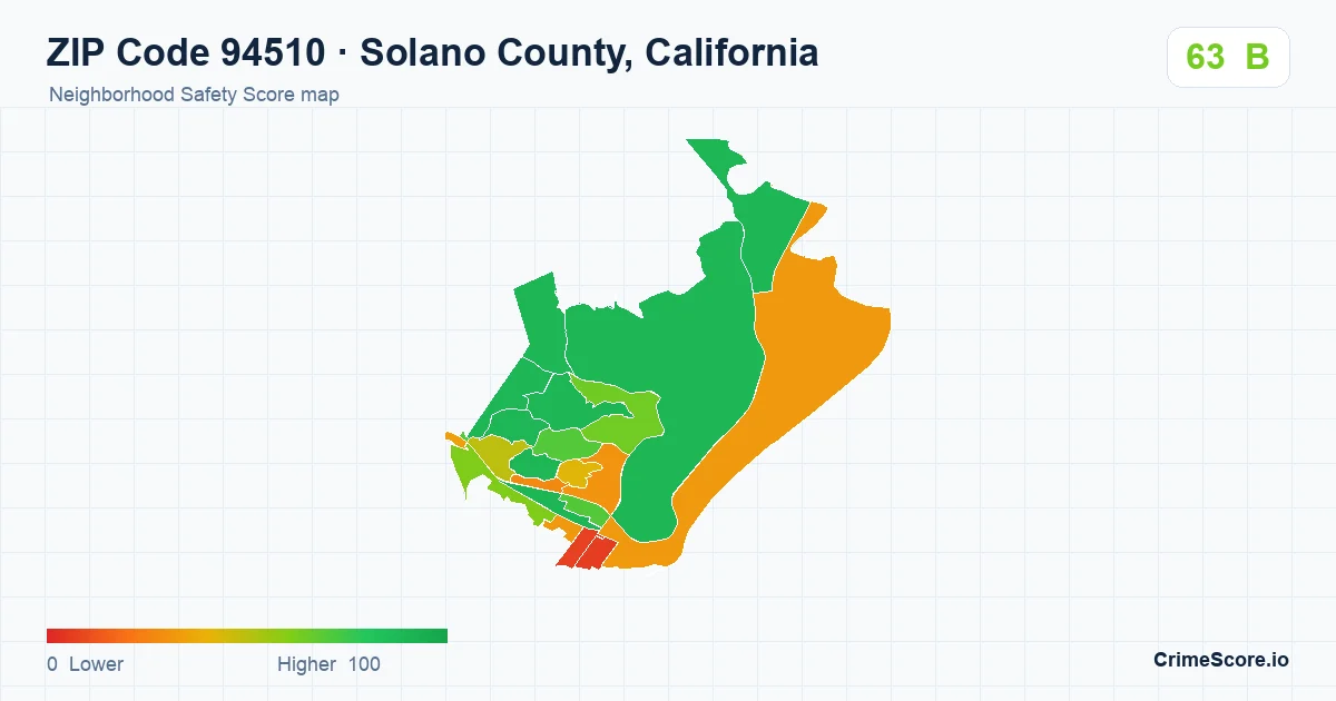 ZIP Code 94510 in Solano County, California neighborhood Safety Score map